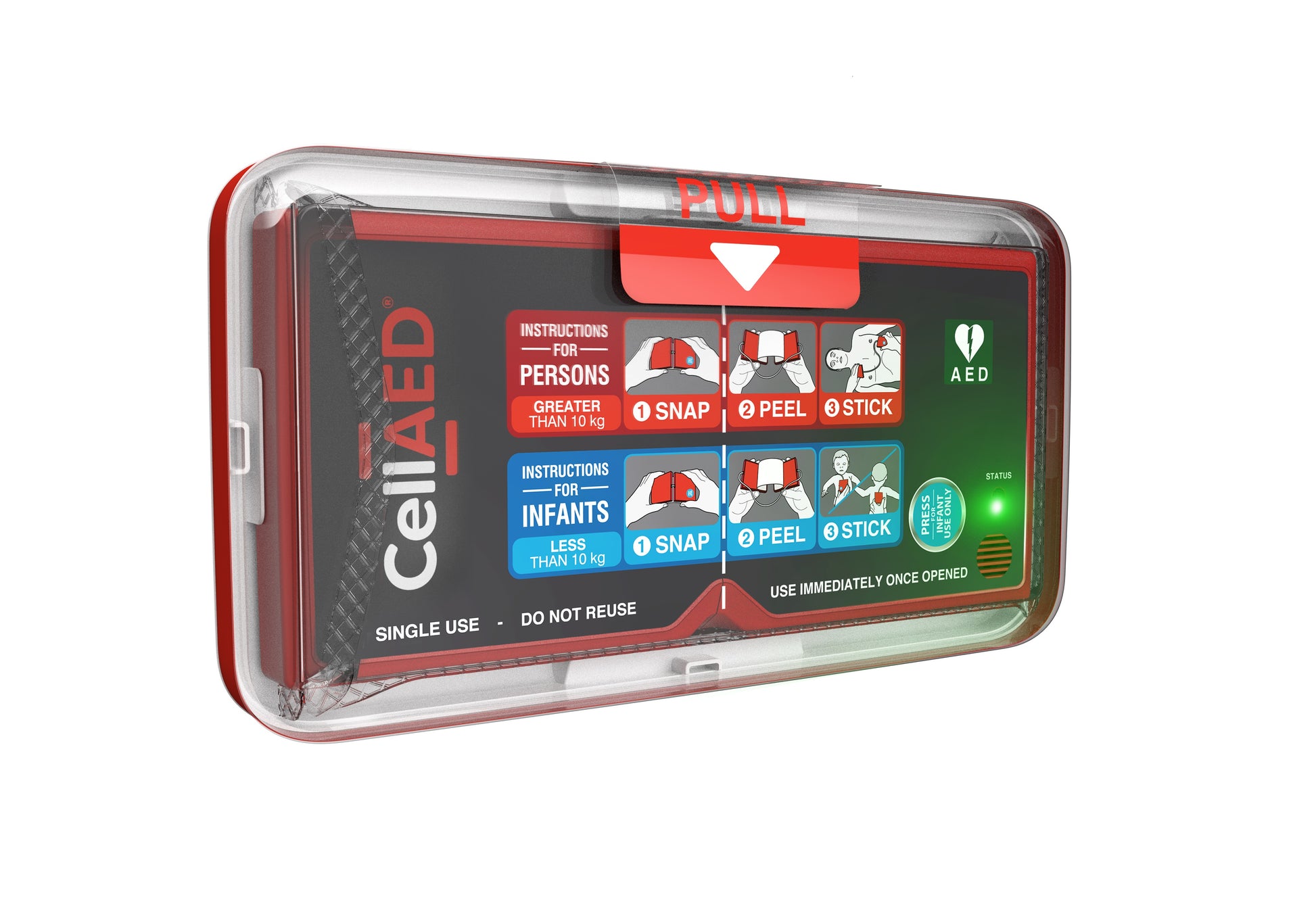 We are the only NZ based direct supplier. CellAED a portable defibrillator designed for everyone, regardless of first-aid experience.  It is affordable, accessible, effective and easy to use.  Simply SNAP, PEEL, STICK.